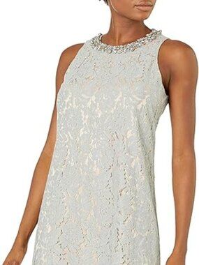 Eliza J Floral Lace Jeweled Neckline Sheath Dress Size 8 Sleeveless